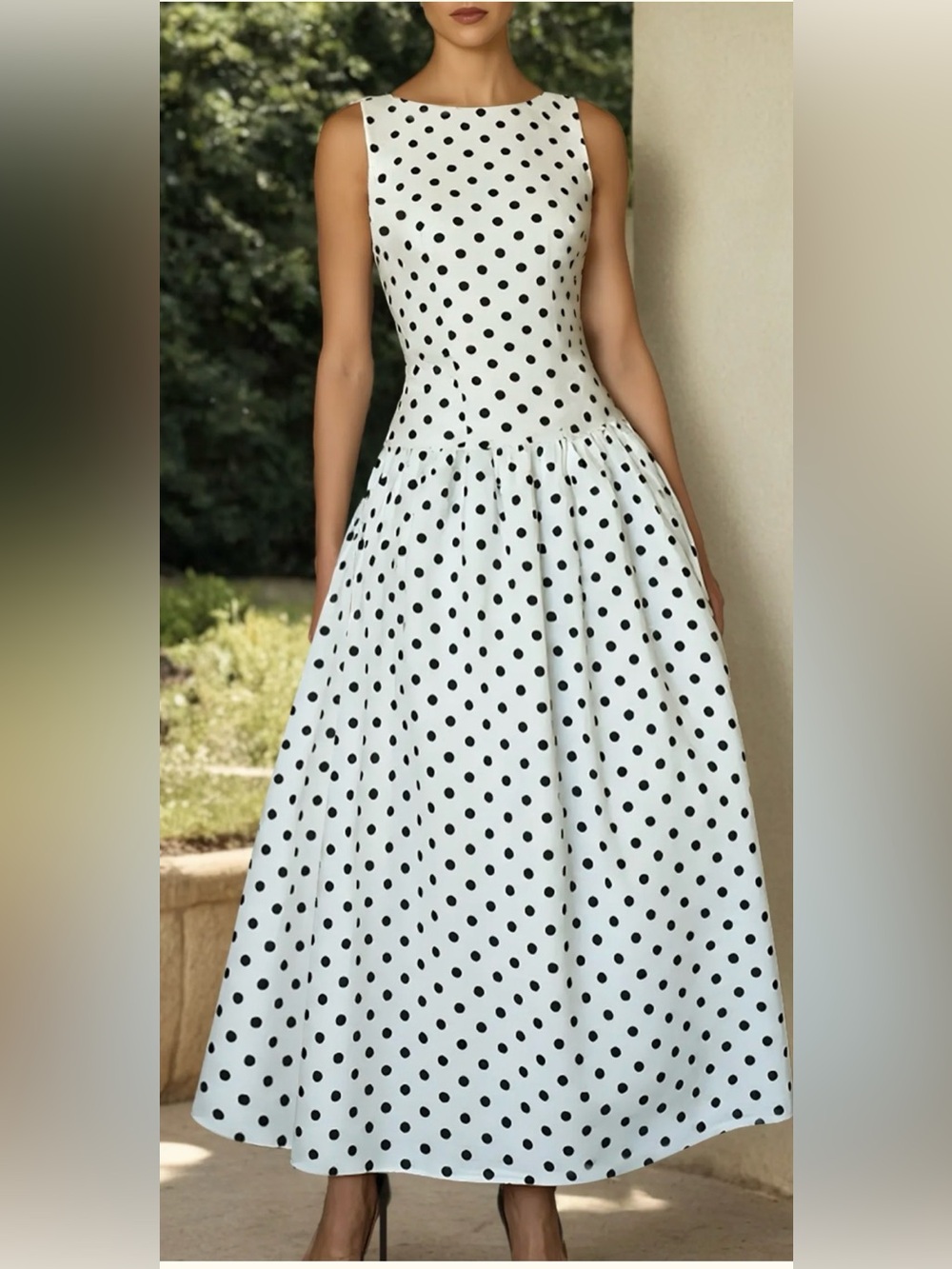 Polka Dot Sleeveless Midi Dress in Black & White #259 - Picture 13 of 13